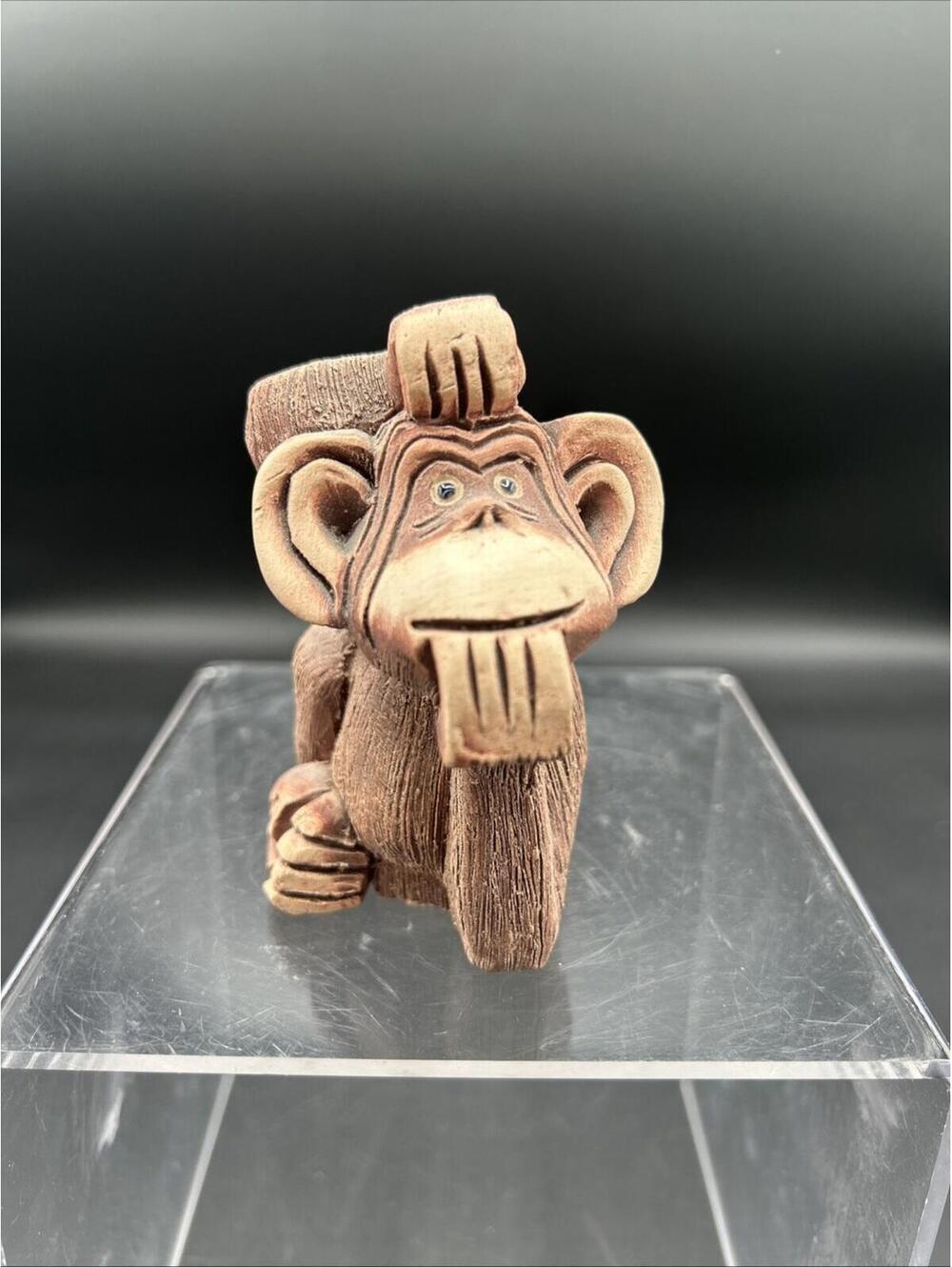 Retired Artesania Rinconada Monkey Chimp Thinking Figurine Clay Signed